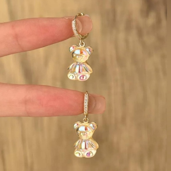 Gummy Bear Pom Pom Dangle Earrings - Colorful Plush Ball Earrings For Women